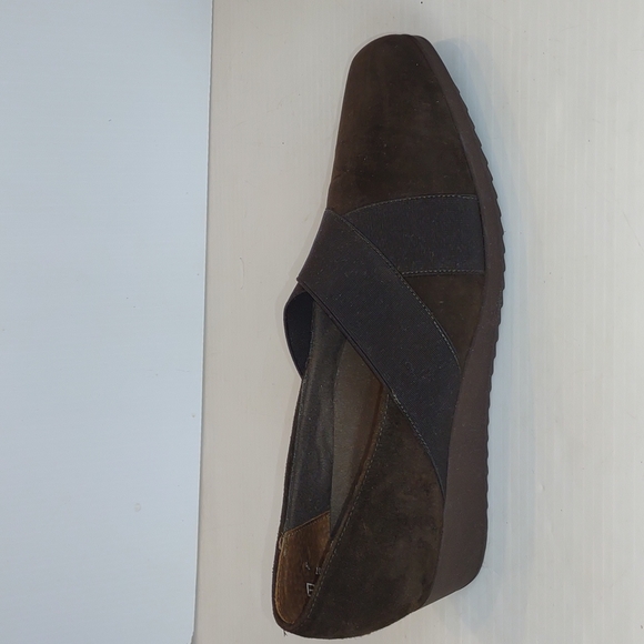 Munro American Zena Brwn Suede Slip-On Walking Wedge Black Elastic Crossing Gore - Picture 2 of 16